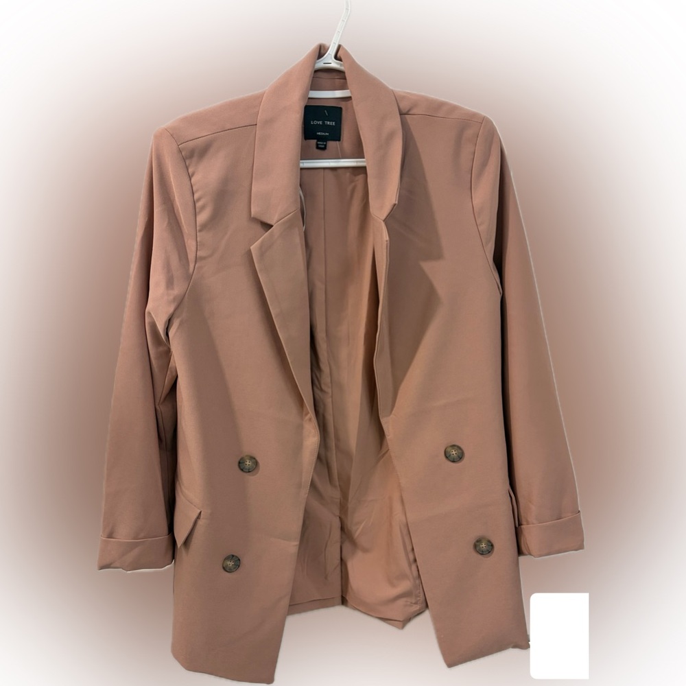 Love Tree Rose-Taupe Double-Breasted Blazer